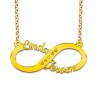 Goldplated infinity double name, Linda-Jeroen with hearts engravings